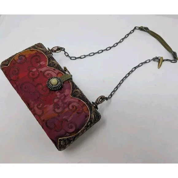 Vtg Mary Frances Shoulder Handbag Multimedia Multicolor Ornate Tiger Eye As Is - Picture 4 of 8